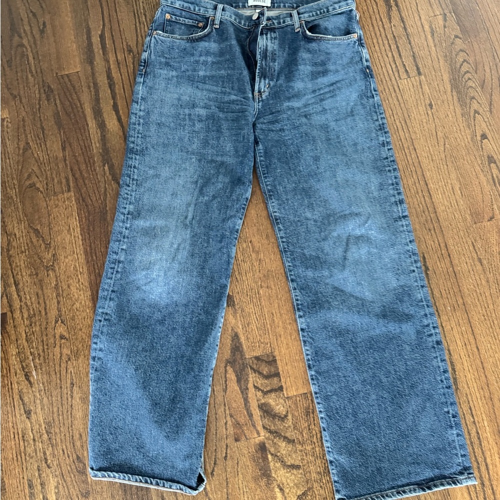 Agolde Harper Mid Rise Deep Indigo Straight Jeans